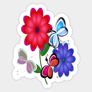 Abstract Butterflies with Flowers (Vintage Orange) Sticker